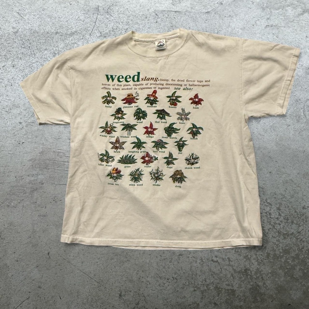 Vintage 90s Weed Slang Shirt Marijuana Types Names 420 Pot Stoner XL